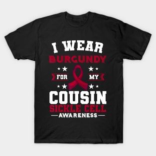 Sickle Cell Disease SCD Burgundy Awareness Ribbon Cousin T-Shirt